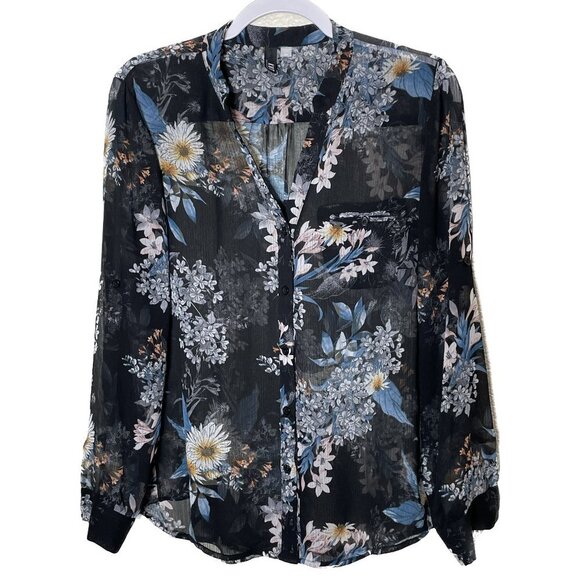 Kut from the Kloth Tops - KUT from the Kloth Black & Blue Floral Jasmine Chiffon Top Size XS